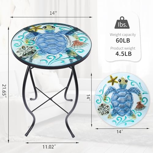 VCUTEKA Outdoor Side Table,14" Patio Accent Table Bistro Coffee End Table - color: Blue Transparent Turtle