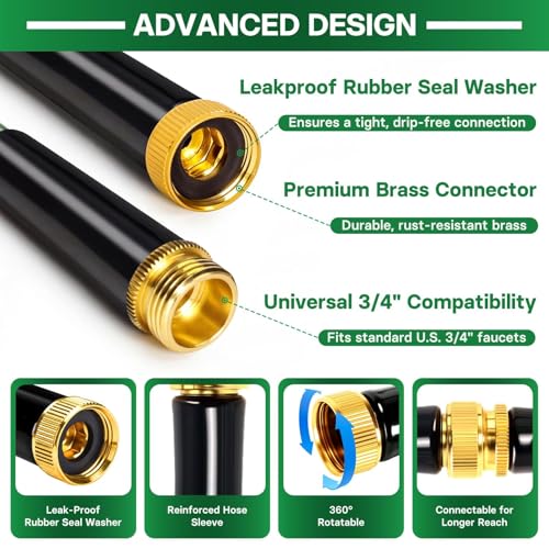 Garden Hose 50 ft Flexible Non-Expandable Water Hose Kink-Free Ultra Lightweight Leak-Proof Durable Portable Wear-Resistant Hoses Pipe with 3/4" Brass Fittings for Outdoor Yard Lawn Car Wash - size: 50FT