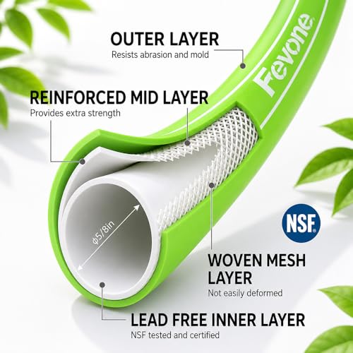 FEVONE Hybrid Polymer Garden Hose 75 ft, Heavy Duty Water Hose - color: Green, size: 75FT