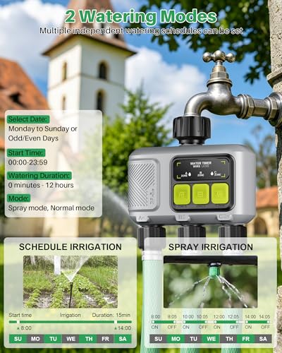 WiFi Water Timer 3 Outlet for Garden Hose, Smart Sprinkler Controller with 984ft RF Range, Smart Lawn Watering System Irrigation Timer, APP/Voice Control, Rain Delay, Manual Irrigation - size: 3 Outlet