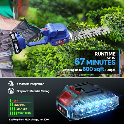 Cordless Hedge Trimmer with Battery 2.0Ah, 2-in-1 21V Grass Shears
