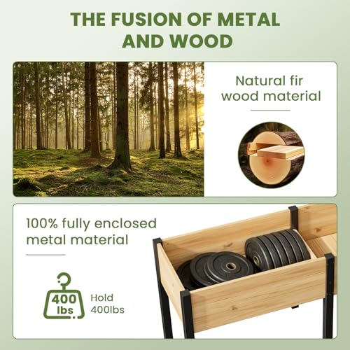 SUNYRISY Dual Wooden Raised Garden Bed Outdoor with Metal Legs