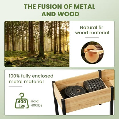 SUNYRISY Dual Wooden Raised Garden Bed Outdoor with Metal Legs