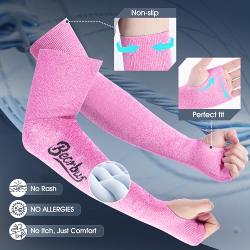 ANSI A5 Cut Resistant Arm Sleeves for Men Women - color: Pink, size: Small