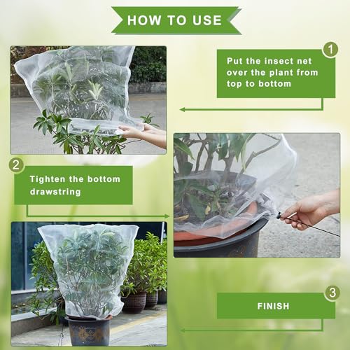 Drawstring Blueberry Netting for Bushes (4 Pack 3.28×2.62FT) - Easy Install Reusable Garden Netting, Protective Mesh for Fruit Trees & Tomato Plants, Blocks Birds, Squirrels & Insects - size: 3.28×2.62FT