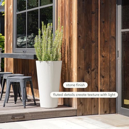 Veradek Demi Series Tall Planter - Tall Tapered Outdoor Planter with Shelf - color: White, style: Narrow Groove