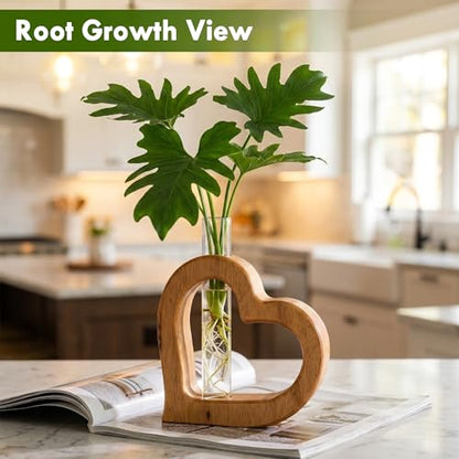 Glass Test Tube Plant Propagation Station Wooden Terrarium Holder - size: 5.3*5.3IN