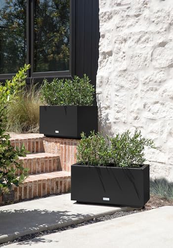 Veradek Block Series Long Box Planter - Rectangular Outdoor Planter - color: Black, size: Small - 2 Pack