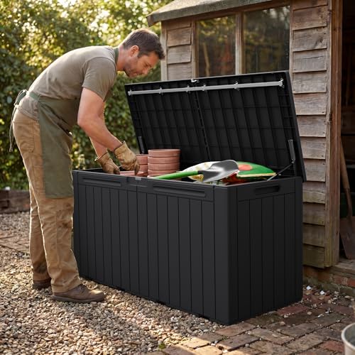 Greesum 110 Gallon Outdoor Storage Box with Lockable Lid, Dark Black