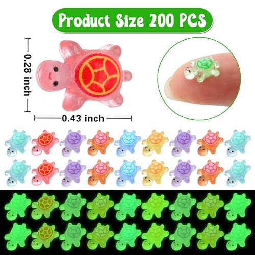 200 Pcs Mini Resin Turtles Glow in the Dark Sea Animals for Dollhouse Decor