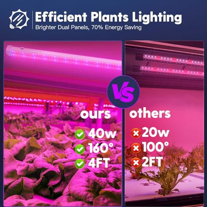 FREELICHT 2Pack 4FT Grow Light for Indoor Plants, 40W=250W, Red Blue