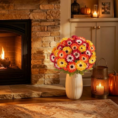 Fall Cemetery Flowers for Graves, 4Pcs 56 Heads Colorful Faux Mums - color: Colorful-4pcs