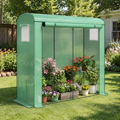 Outsunny Mini Greenhouse Portable Roll-Up Door 78.7" x 29.5" x 74" Green - color: Green