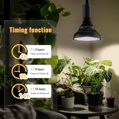 Hanging Grow Lights for Indoor Plants, 25W 5000K, LED Light Bulbs - color: Black