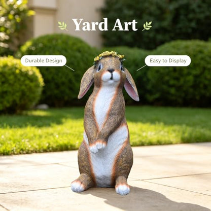 Lonyin Rabbit Garden Statue, Bunny Animal Figurines Indoor Outdoor Statues - color: Large Flower Rabbit