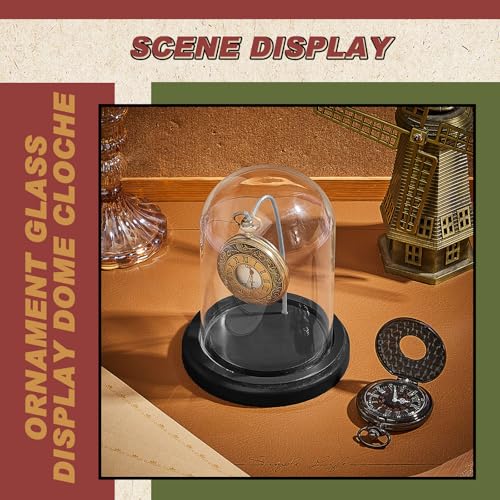Beeveer 2 Pcs Glass Pocket Watch Display Dome 3'' x 5'' with Black Base - color: Silver Hook, size: 3" x 5", style: Dome Style
