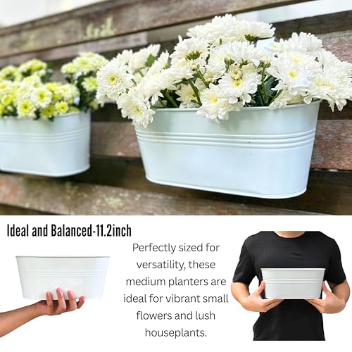 LaLaGreen Metal Rail Planter (11.2 in, 10 Pack) White Strawberry Flower Pot - size: 11.2" (28 cm) x 10 Pack