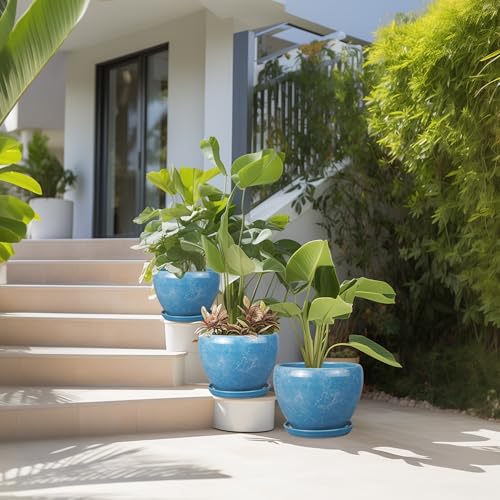 Ceramic Plant Pots, 10+8+6 Inch Ceramic Planters Indoor, Blue - color: Sky Blue