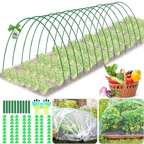 70 PCS Garden Hoops for Raised Beds 14 Sets Garden Tunnel Hoops Greenhouse Hoops Grow Tunnel, Rust-Free Fiberglass Garden Hoops Frame for Netting Shade Cloth Cover