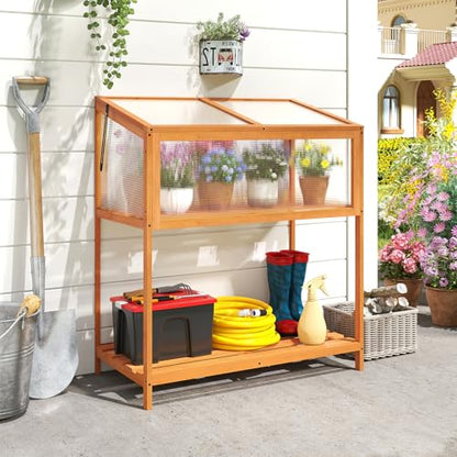 Giantex Wood Cold Frame Greenhouse, Raised Flower Planter Protection with Transparent Openable Roof & Slatted Shelf, Indoor Outdoor Hot House for Garden Balcony, 36”x20”x42” - size: 36”x20”x42”