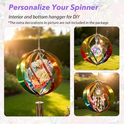 8" Hanging Wind Spinners Outdoor Assembly Required Rainbow 3D Metal Ball - size: 8 Inch