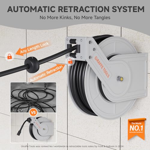 Giraffe Tools 65ft Retractable Pressure Washer Hose Reel, 3200 PSI