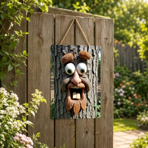 8x12 Inch Tree Face Metal Sign - color: The surprised tree face