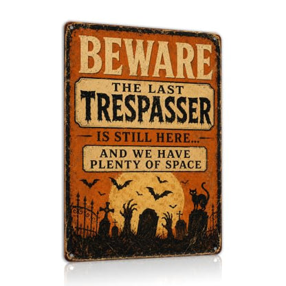 Halloween Metal Art Sign Beware The Last Trespasser Wall Decor - color: 02A