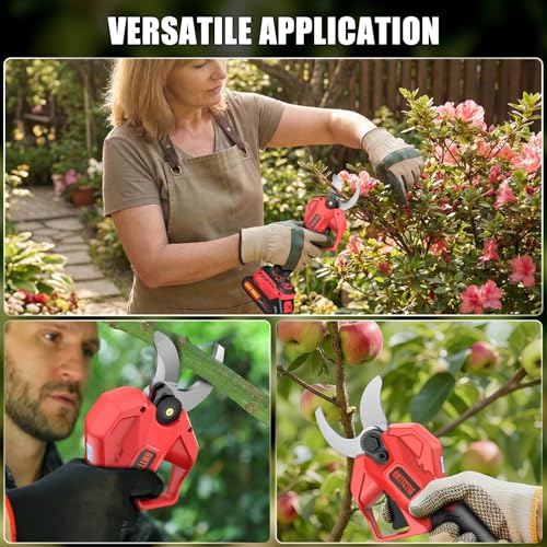 Electric Pruning Shears, 2.56'' Opening, 2 Batteries&Spare Blades - color: Red