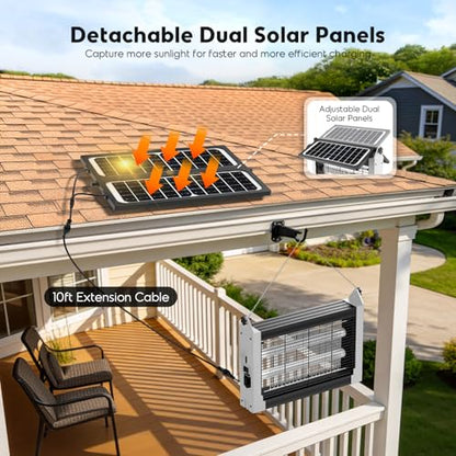 Solar Bug Zapper Outdoor, 4500V Mosquito Zapper with Dual Solar Panels - color: White