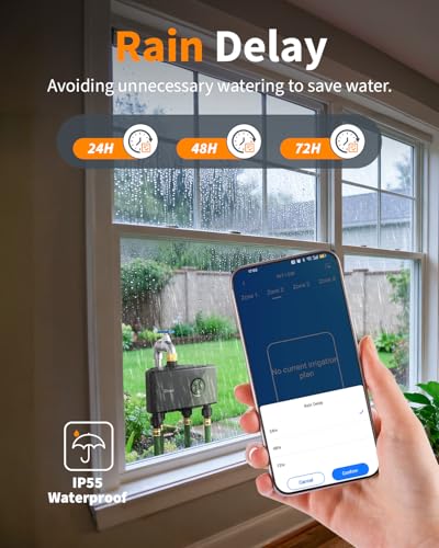 Diivoo WiFi Water Timer for Garden Hose, 4 Zone Smart Sprinkler Timer with Brass Inlet, Ethernet & 2.4GHz WiFi Connection, Compatible with Alexa/Google, 24 Irrigation Plans & Rain Delay Mode for Lawns