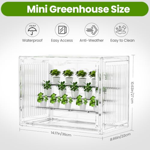 BOHOIDEE 14.17"X10.63"X8.66" Mini Greenhouse for Indoor, Clear Portable Tabletop Green House with Magnetic Door for Small Plants Nursery Germination and Display(1, Medium-B) - size: Medium-B