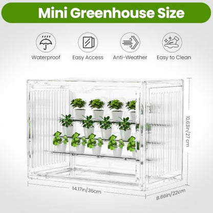 BOHOIDEE 14.17"X10.63"X8.66" Mini Greenhouse for Indoor, Clear Portable Tabletop Green House with Magnetic Door for Small Plants Nursery Germination and Display(1, Medium-B) - size: Medium-B