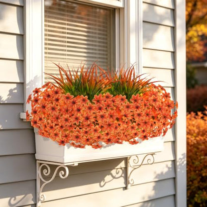 15 Pcs Fake Mums Artificial Fall Flowers for Outdoor Decorations, Orange