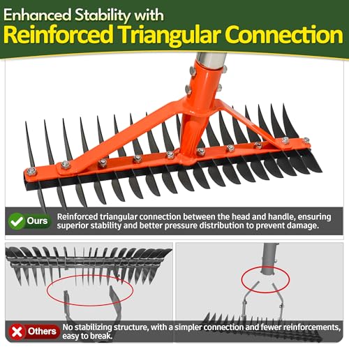 62.5 Inch Thatch Rake for Lawns 18 Sharp Tempered Spring Steel Tines - style: Thatch Rake