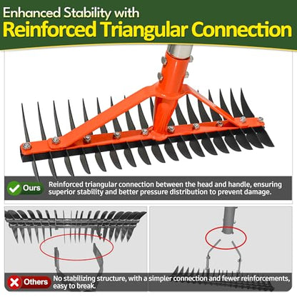 62.5 Inch Thatch Rake for Lawns 18 Sharp Tempered Spring Steel Tines - style: Thatch Rake