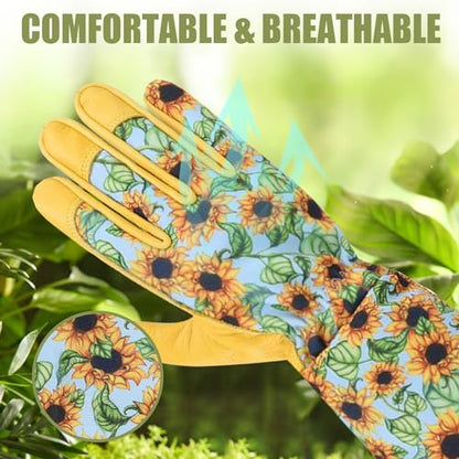 WOHEER Long Gardening Gloves for Women Thorn Proof,Rose Pruning Cowhide Leather Garden Glove for Cactus, Rose and Blackberry - color: Large-blue