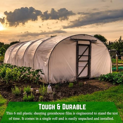Farm Plastic Supply - Clear Greenhouse Plastic Sheeting - 6 mil - 4 Year UV Resistant Polyethylene Greenhouse Film, Replacement Cover, Hoop House Green House Cover for Gardening, Farming (16' x 25') - size: 16' x 25'
