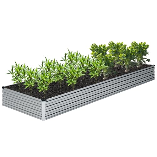 DIIYIV 12x4x1FT Galvanized Raised Garden Bed Kit,Vegetable Boxes-Rectangle Metal Flower Box,Large Planter Raised Beds Outdoor Garden for Planting,Fruit,Herb-Silver - color: Silver, size: 12x4x1(1PCS)
