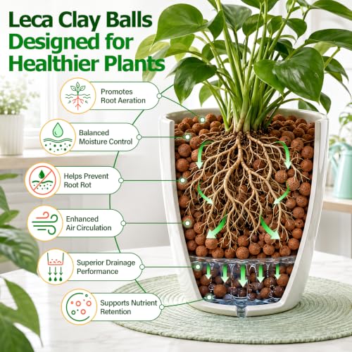 Riare 16LB Organic Leca Clay Pebbles for Plants, 4-16mm Drainage Leca Balls - size: 16LB