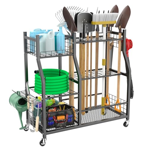 WALMANN Garden Tool Organizer with Wheels, Rakes/Shovels/Yard Tools Stand - style: Large-stand