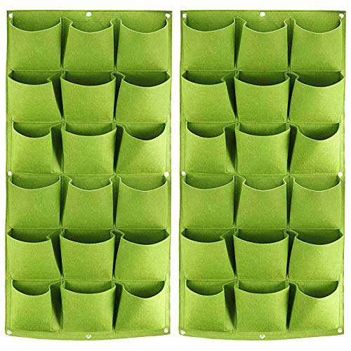 ZOENHOU 2 Pack Total 36 Roomy Pockets Green Vertical Garden Planter, Wall-Hanging Flower Pot Bags, Felt Wall Mount Balcony Planter Pouch for Herbs, Succulent, Flowers and Vegetables - size: 40 x 20 inch Green, style: Vertical