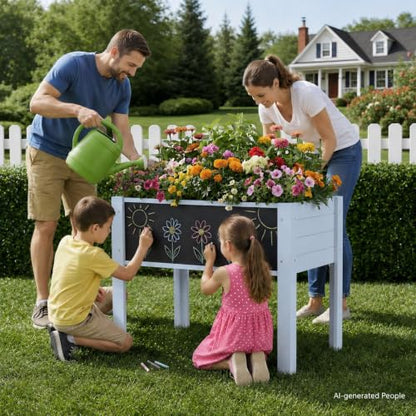 Raised Garden Bed with DIY Chalkboard, 30 x 24 x 18 in, Light Blue - color: Blue