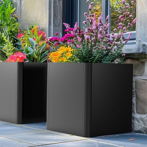 Large Square Metal Outdoor Planter Box 20" Wx20 Dx21 H - color: Black, size: 20"L x 20"W x 21"H