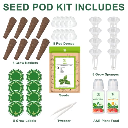 Herb Seed Pod Kit with Basil Mint Cilantro Mixed, Grow Anything Seed Starter Pod Kit for Hydroponics Growing System with Plant Food, Seeds Included Basil, Dill, Oregano, Chive (8-Pod-n) - color: Herb