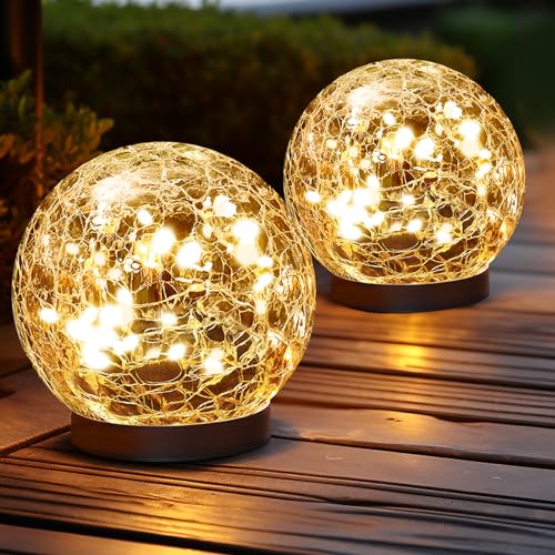 JKIMK Solar Globe Lights Outdoor Waterproof-Solar Balls for Garden - color: Warm White, size: 2 Globes