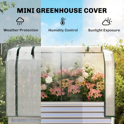 Outsunny Galvanised Raised Garden Bed with Greenhouse Cover, Silver - color: Silver