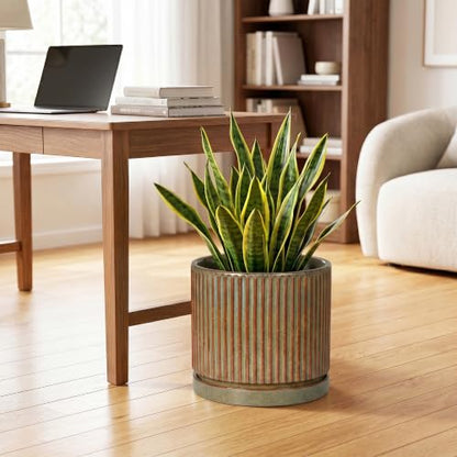 Ceramic Plant Pots, 10 Inch Planter with Tray, Retro Brown - color: Retro Brown, size: 10 Inch