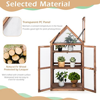 GRAFFY Wooden Cold Frame Greenhouse with 3 Removable Shelves for Outdoor