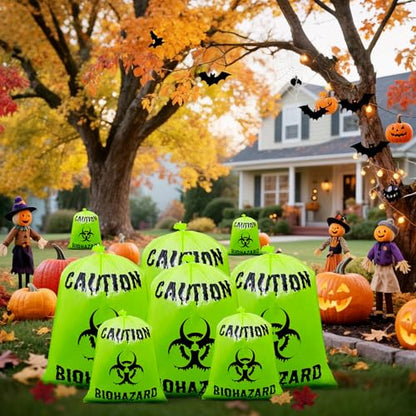 12 Pcs Green Large Halloween Lawn Leaf Bags Outdoor,Biohazard